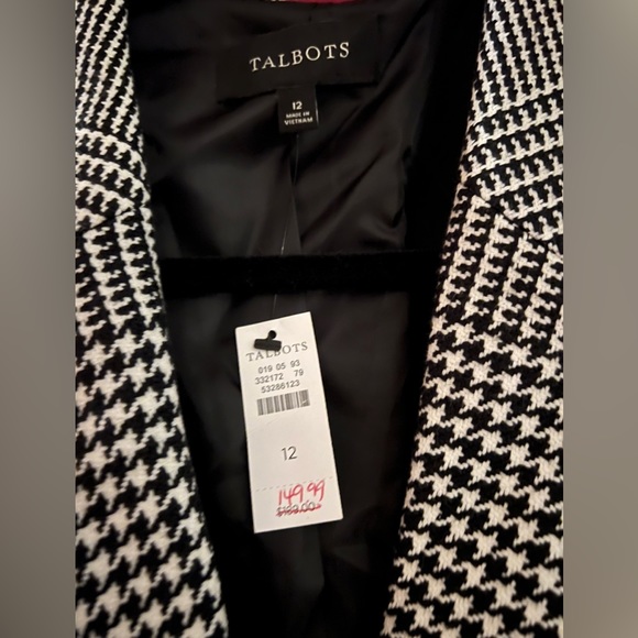TALBOTS WOMENS BNWT CLASSIC BLACK WHITE HOUNDSTOOTH RETAIL $189 GORGEOUS JACKET - Picture 3 of 3